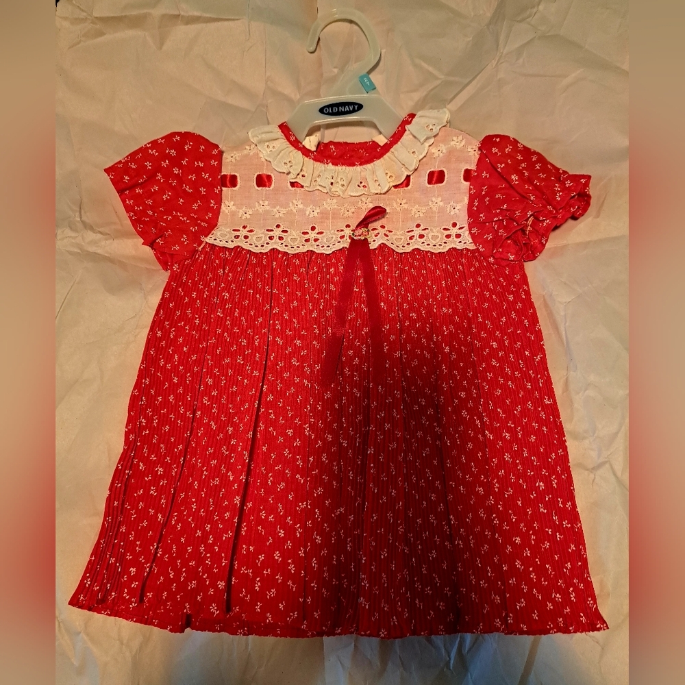 Roanna Kids Dress in Red with White Lace Vintage